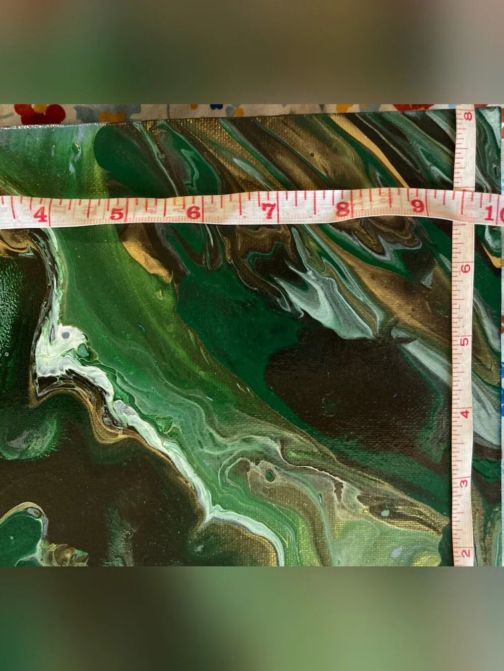 Abstract Fluid Pour Painting Green Gold Acrylic 8